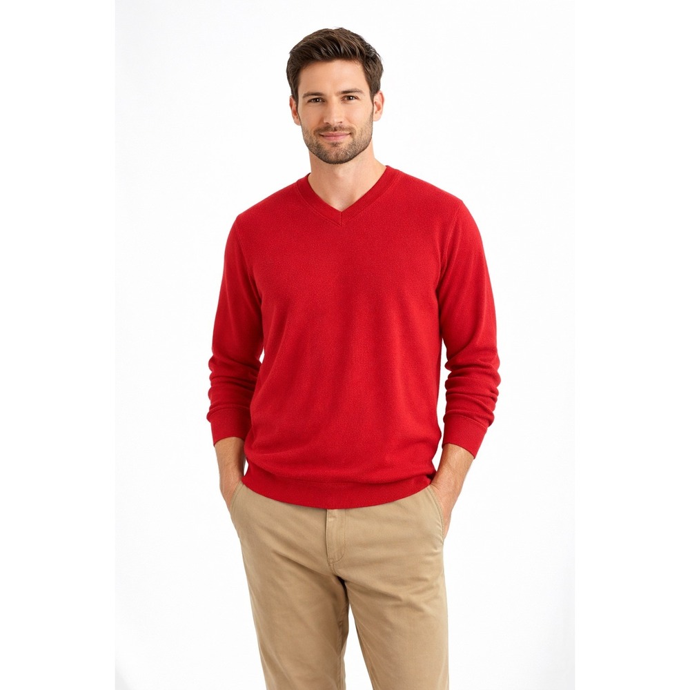 Fairway Outfitters Men's Red V-Neck‎ Sweater Large 100% Cotton Golf Casual EUC